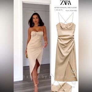 ZARA draped linen summer dress SMALL